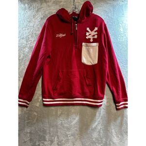 Zoo York Hoodie Mens Medium Maroon Red With Black Strip Full Zip Sweatshirt